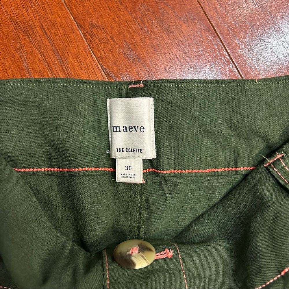 Anthropologie Maeve Colette Green Cropped Wide Leg Pants Contrast Stitch Size 30 - Picture 3 of 12